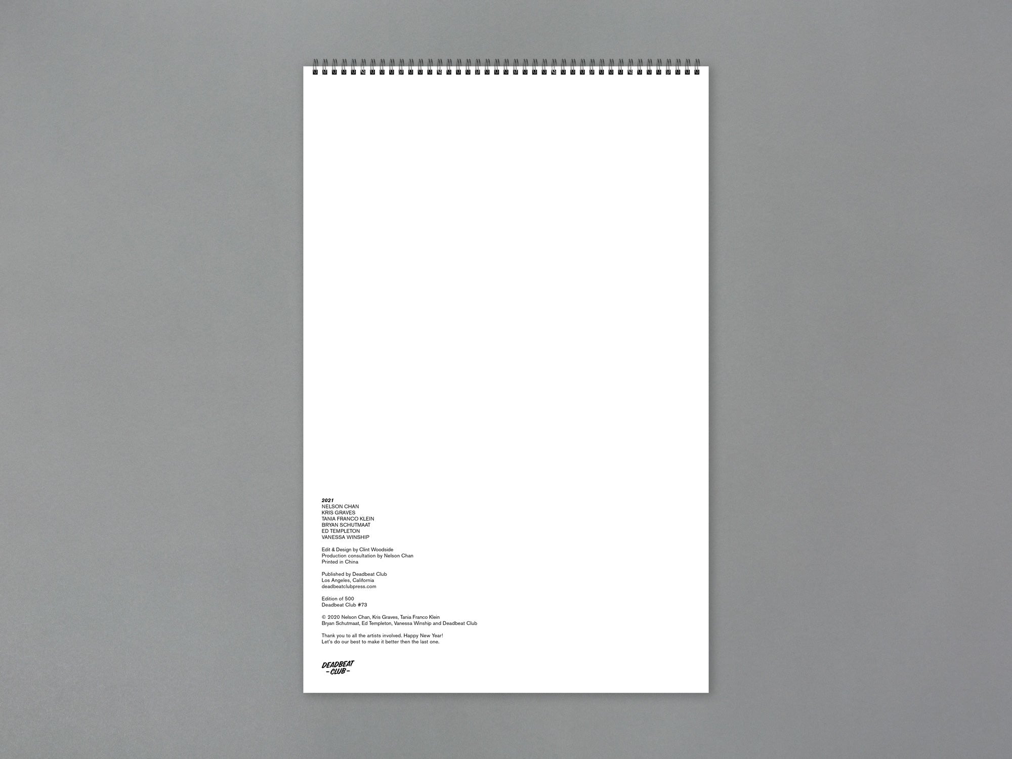 2021 Calendar - Nelson Chan, Kris Graves, Tania Franco Klein, Bryan Schutmaat, Ed Templeton, Vanessa Winship